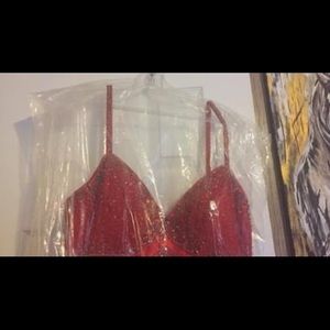 Red beaded prom dress
